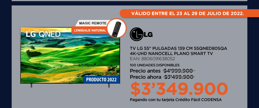 TV LG 55 Pulgadas 139 cm 55QNED80SQA 4K-UHD NanoCell Plano Smart TV